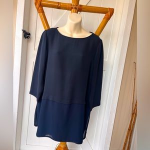 Lafayette 148 Navy Tunic Top Size Large 💯 Silk